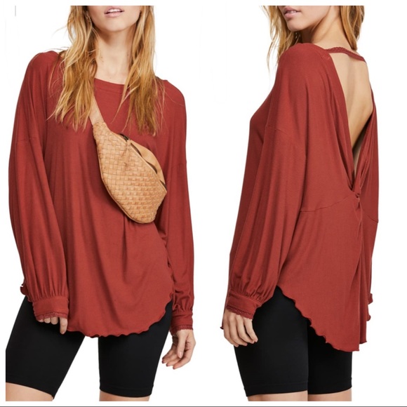 Free People Tops - Free People Shimmy Shake Open Back brick Top Sz S